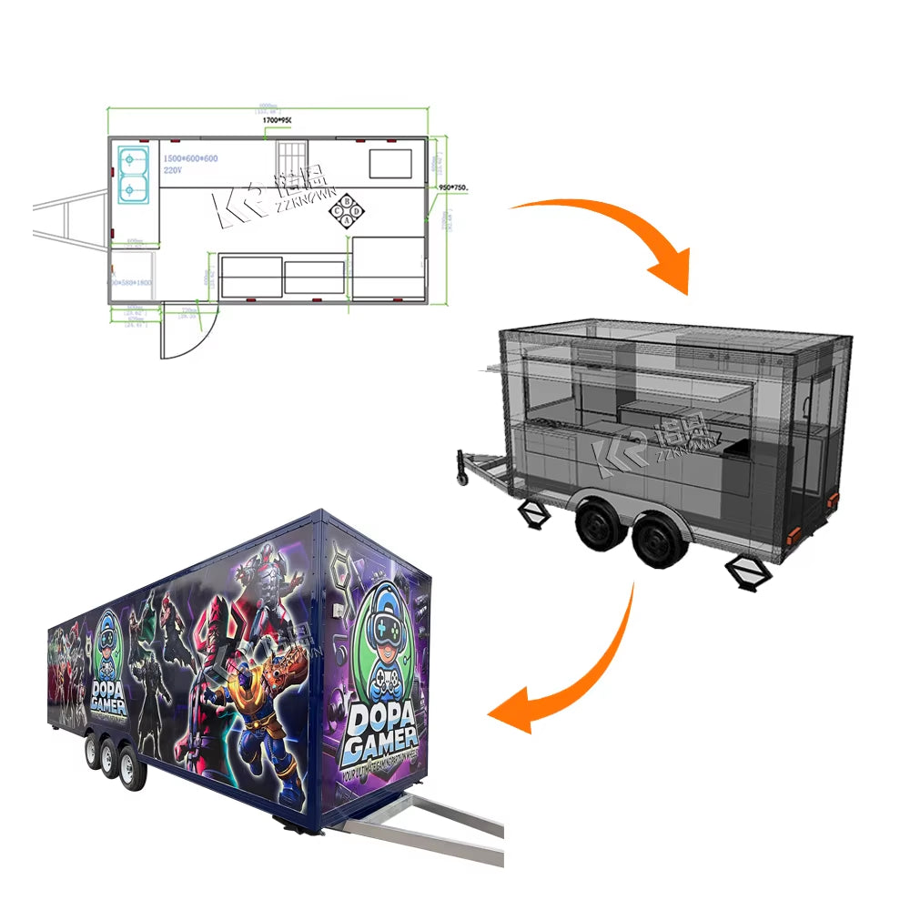 2025 Australian Standard Stainless Steel Mobile Food Truck Fast Food Trailer with Full Kitchen Equipments