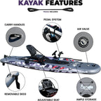 Inflatable Fishing Kayak for Adults - 1 Person, Pedal Drive, Folding, with Movable Seat, Hand Pump & Paddle & Oxford Bag, 410Lbs Capacity